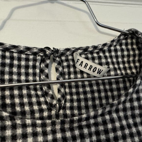Need Supply - Farrow Gingham Black & White Checkered Ruffle asymmetrical top L - Picture 2 of 6